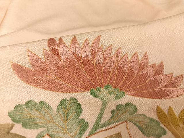 平和屋着物○摺型友禅 訪問着 駒刺繍 草花文 金彩 正絹 逸品