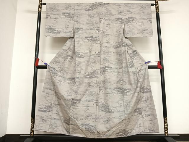 平和屋着物○本場大島紬 白大島 7マルキ 風景船文 正絹 逸品 AAAT9516np