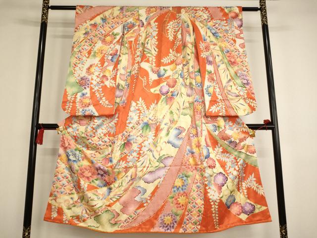 平和屋着物∵女の子 十三参り 振袖 子供 駒刺繍 束ね熨斗鳳凰花文 金彩