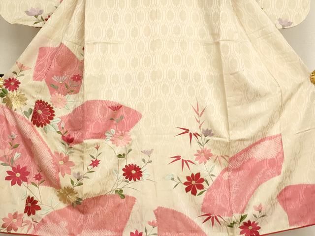 平和屋着物[]女の子　訪問着　子供　駒刺繍　絞り　地紙花文　金銀彩　逸品　AAAT9936ja