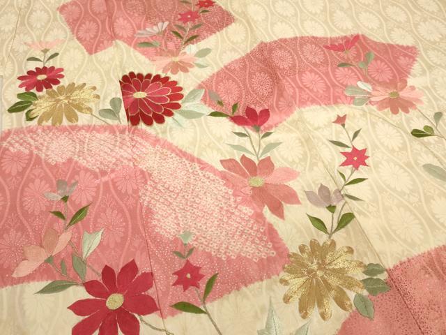 平和屋着物[]女の子　訪問着　子供　駒刺繍　絞り　地紙花文　金銀彩　逸品　AAAT9936ja