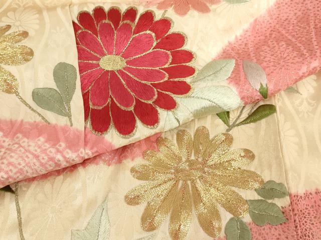 平和屋着物[]女の子　訪問着　子供　駒刺繍　絞り　地紙花文　金銀彩　逸品　AAAT9936ja