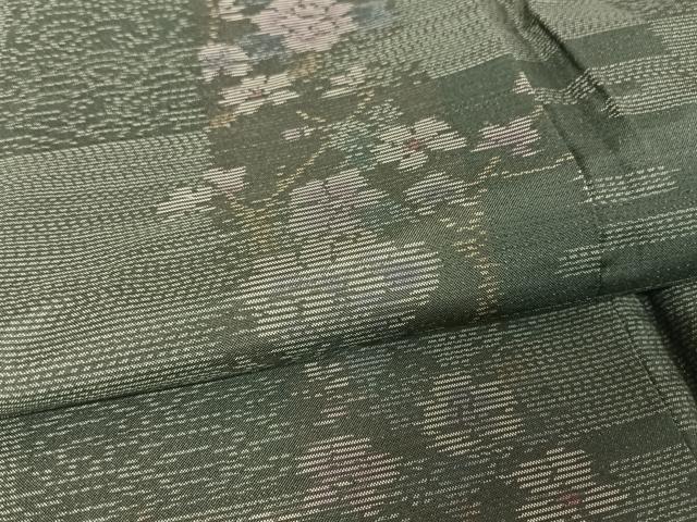 平和屋着物○本場大島紬 草木色泥染 枝花文 市松 大山謹製