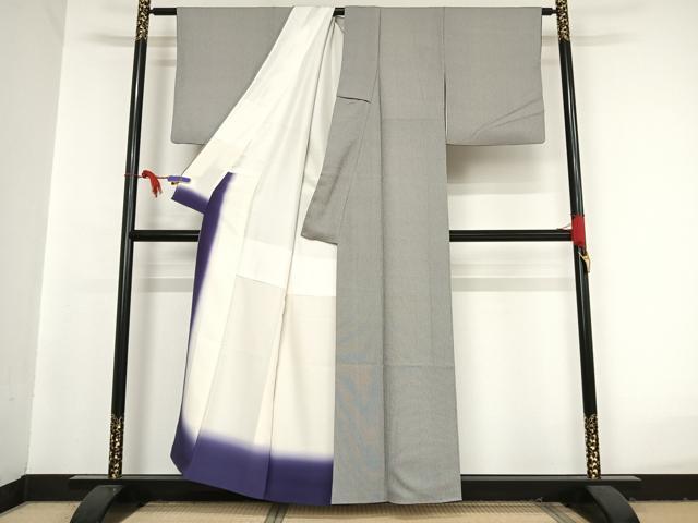 平和屋着物○江戸小紋 万筋 二藍色×牡丹鼠色 正絹