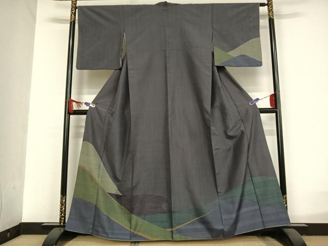 平和屋着物●紬　訪問着　遠山文　正絹　逸品　AAAU0025np