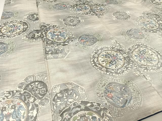 平和屋着物●本場大島紬　白大島　９マルキ　総絣　花鳥鏡裏文　正絹　逸品　AAAU0040np 平和屋着物○本場大島紬 白大島 9マルキ 総絣 花鳥鏡裏文