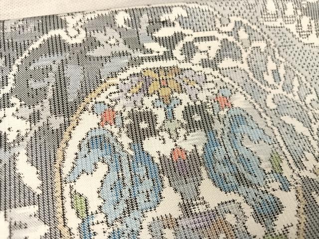 平和屋着物○本場大島紬 白大島 9マルキ 総絣 花鳥鏡裏文