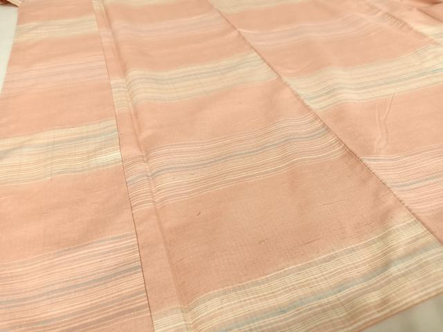 平和屋着物○極上 紬 縞 曙色 正絹 逸品 AAAU0048np