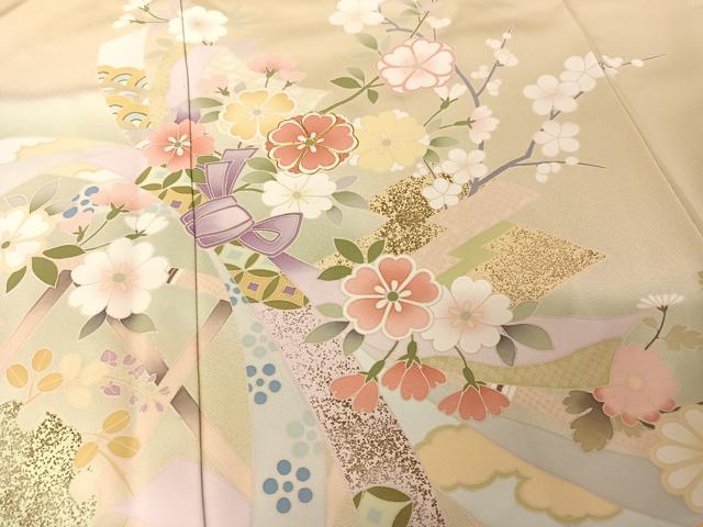 平和屋着物○訪問着 友禅 駒刺繍 束ね熨斗草花文 金糸 金彩 正絹