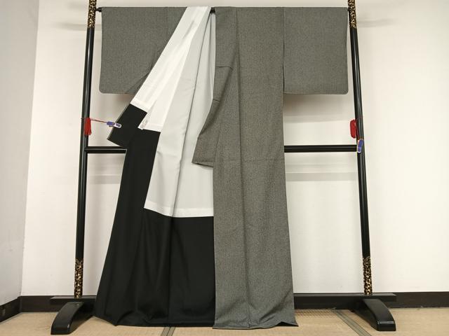 平和屋着物○江戸小紋 万筋 黒色×白色 洗える着物 未使用 AAAU0064np