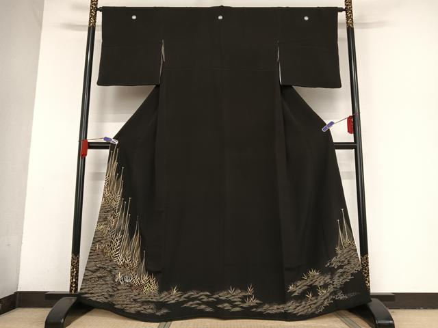 平和屋着物●野口真造　大彦二代目　江戸染繍友　黒留袖　刺繍　網干　金彩　正絹　逸品　AAAU0068np