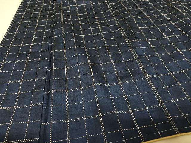 平和屋着物○上質な紬 刺し子 格子 正絹 逸品 AAAU0085np