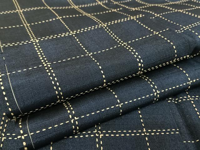 平和屋着物●上質な紬　刺し子　格子　正絹　逸品　AAAU0085np