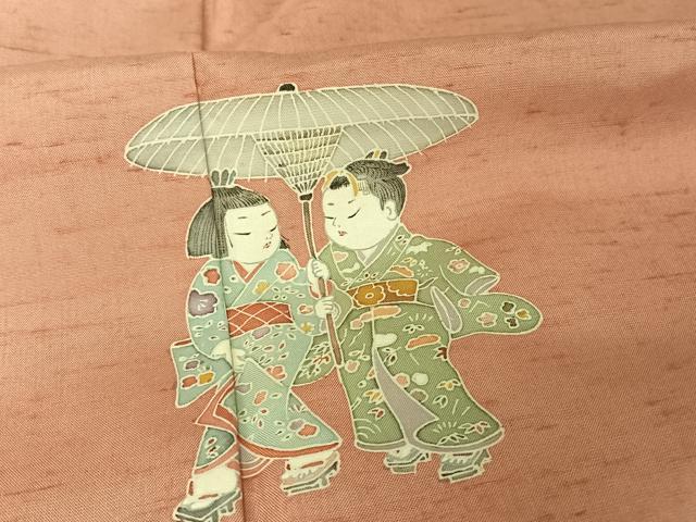 平和屋着物○色留訪問着 友禅 紬地 童子 正絹 逸品 AAAU0107np