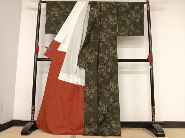 平和屋着物●本場大島紬　草木染　葡萄蔦の葉　夢衣　証紙付き　正絹　逸品　未使用　AAAU0113np 平和屋着物○本場大島紬 草木染 葡萄蔦の葉 夢衣 証紙付き 正絹