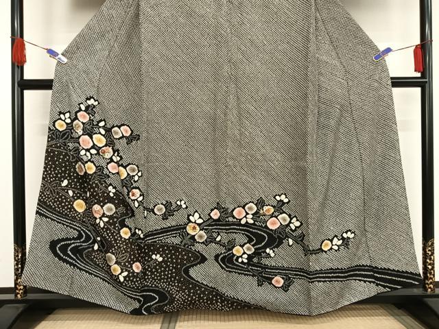 平和屋着物○訪問着 刺繍 総絞り 吉祥草花文 黒地 正絹 逸品 未
