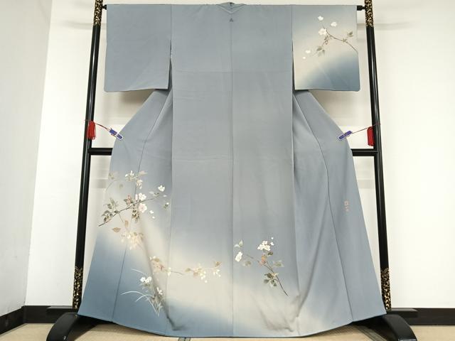 平和屋着物●京加賀友禅　百貫石峰　訪問着　草花文　暈し染め　正絹　逸品　AAAU0135np