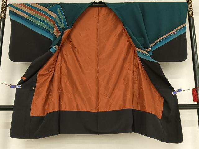 平和屋着物○コート作家 三本賢 道中着 幾何学文様 ロング丈