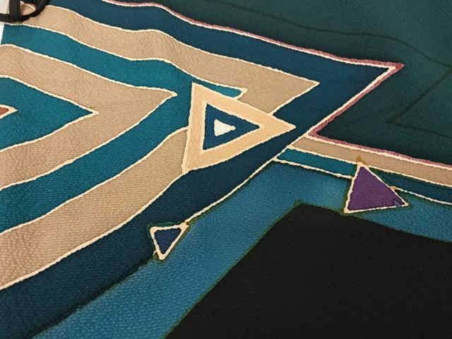 平和屋着物○コート作家 三本賢 道中着 幾何学文様 ロング丈