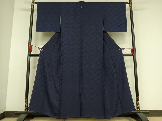 平和屋着物●藍造り国選定無形文化財　藍師・佐藤昭人　色無地　箔散らし地紋　鉄紺色　正絹　逸品　AAAU0233np 平和屋着物○藍造り国選定無形文化財 藍師・佐藤昭人