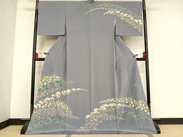 平和屋着物●本加賀友禅作家　相河達博　訪問着　枝花文　ロング丈　正絹　逸品　AAAU0237np