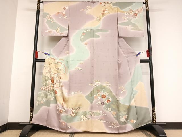 平和屋着物●創業460年・千總　訪問着　駒刺繍　鳳凰草花文　暈し染め　金糸　金彩　正絹　逸品　AAAU0240np