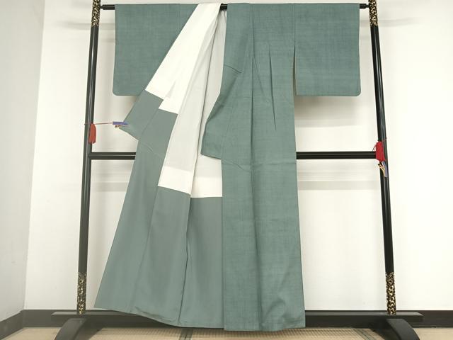 平和屋着物○本場結城紬 重要無形文化財 色無地 藍鼠色 廣田