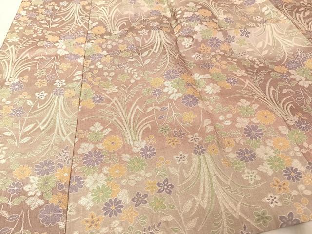 平和屋着物＃道中着 お召地 動物草花文 ロング丈 正絹 逸品 CAAT0496dy