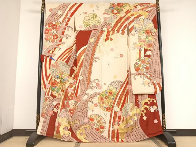 振袖 ブランド 和風館 ピンクマゼンタ系 黒 梅 花 鶴 ラメ 小紋振袖