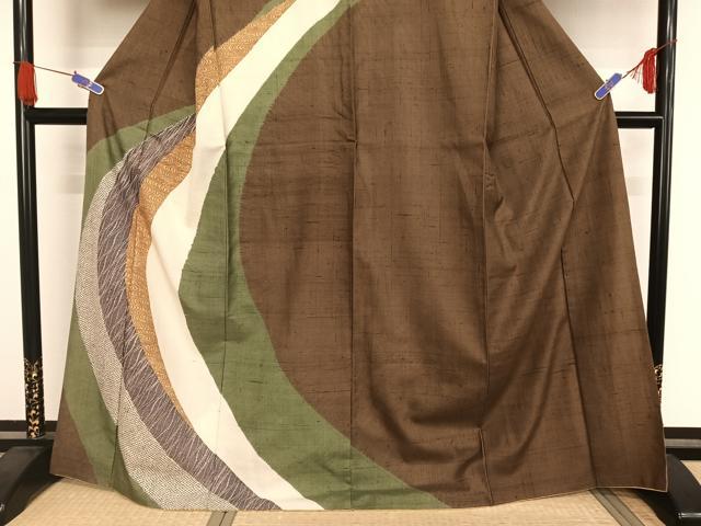 平和屋着物○染織の名門 しょうざん 生紬 訪問着 絞り 流水鹿の子文