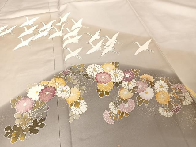 平和屋着物●訪問着　友禅　遠山飛鶴花文　暈し染め　金彩　正絹　逸品　AAAU0336np 平和屋着物○訪問着 友禅 遠山飛鶴花文 暈し染め 金彩