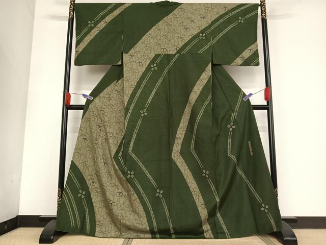 平和屋着物●二代目 川村久太郎　訪問着　紬地　笹文　正絹　逸品　AAAU0396np