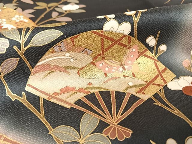 平和屋着物○訪問着 駒刺繍 舞扇吉祥文 暈し染め 金糸 金彩