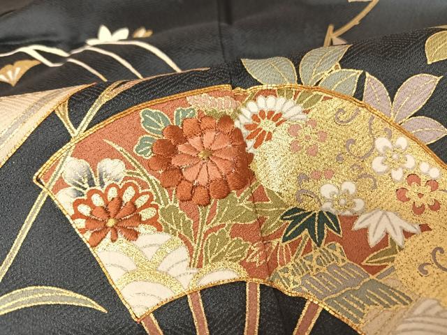 平和屋着物○訪問着 駒刺繍 舞扇吉祥文 暈し染め 金糸 金彩