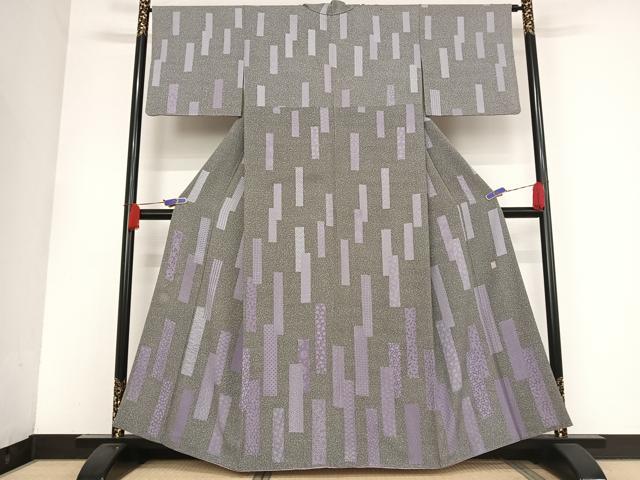 平和屋着物●小紋師　鷲津芳雄　訪問着　短冊文　寄せ小紋柄　たたき染め　正絹　逸品　AAAU0399np