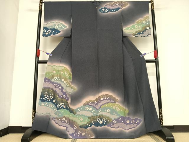 平和屋着物●訪問着　絞り　雲取り花文　暈し染め　金彩　正絹　逸品　AAAU0400np