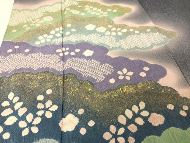平和屋着物○訪問着 絞り 雲取り花文 暈し染め 金彩 正絹