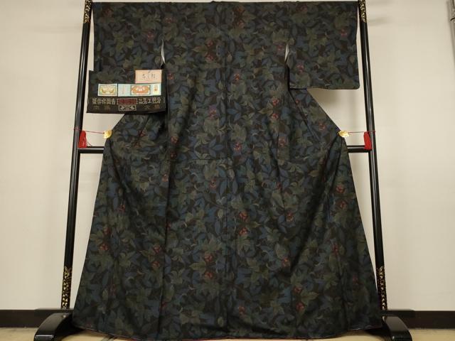 平和屋着物●本場大島紬　吉三郎　吉織物謹製　泥染め　7マルキ　南天文　証紙付き　正絹　逸品　未使用　AAAU0805iu