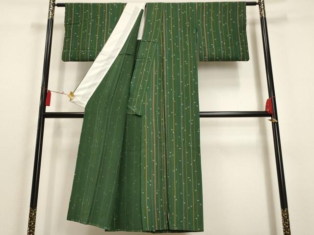 平和屋着物▽上質な小紋　単衣　舞桜縞文　正絹　逸品　AAAU1146iu