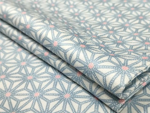 平和屋着物▽小紋　単衣　麻の葉文様　洗える着物　AAAU1147iu