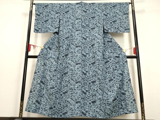 平和屋着物▽小紋 単衣 流水草花文 洗える着物 AAAU1154iu