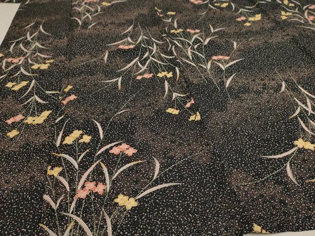 平和屋着物▽小紋 単衣 霞草花文 黒地 洗える着物 AAAU1156iu 小紋