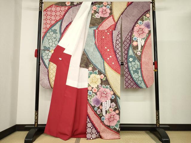 平和屋着物▼豪華振袖　総絞り　草花文　正絹　逸品　AAAU4837ck 平和屋着物▽豪華振袖 総絞り 草花文 正絹 逸品 AAAU4837ck