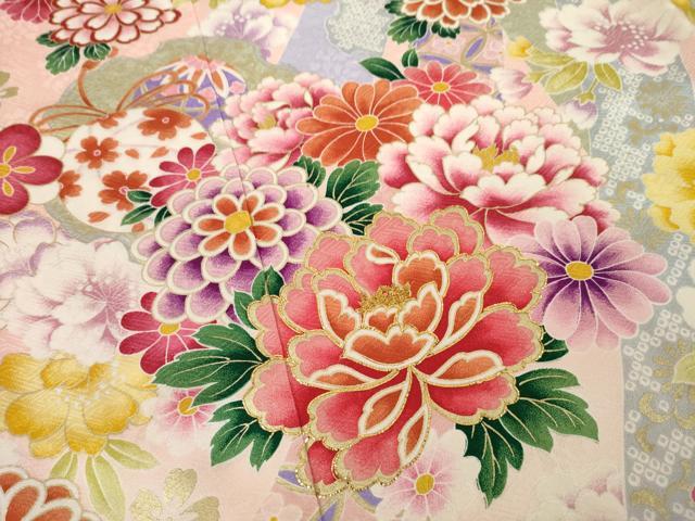 平和屋着物○豪華振袖 鬘帯花文 金糸 金彩 正絹 逸品 AAAU6157ck