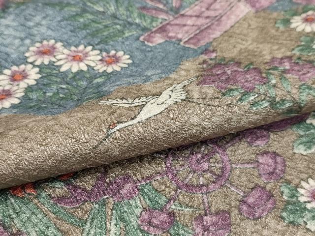 平和屋着物▽小紋 単衣 飛鶴草花文 洗える着物 AAAU6404iu 【公式通販】