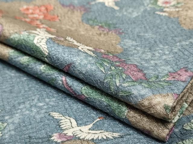 平和屋着物▽小紋　単衣　飛鶴草花文　洗える着物　AAAU6404iu