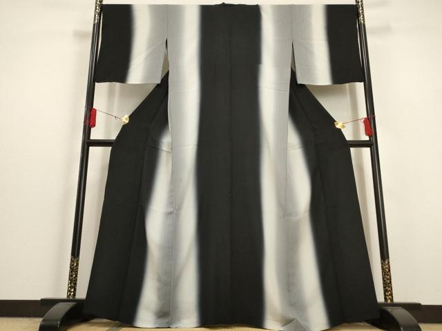 平和屋着物▽上質な小紋　単衣　霞縞　暈し染め　正絹　逸品　AAAU6450iu_1