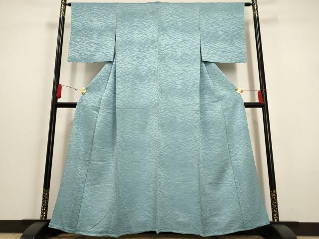 平和屋着物▽上質な色無地 単衣 霞地紋 浅縹色 正絹 逸品