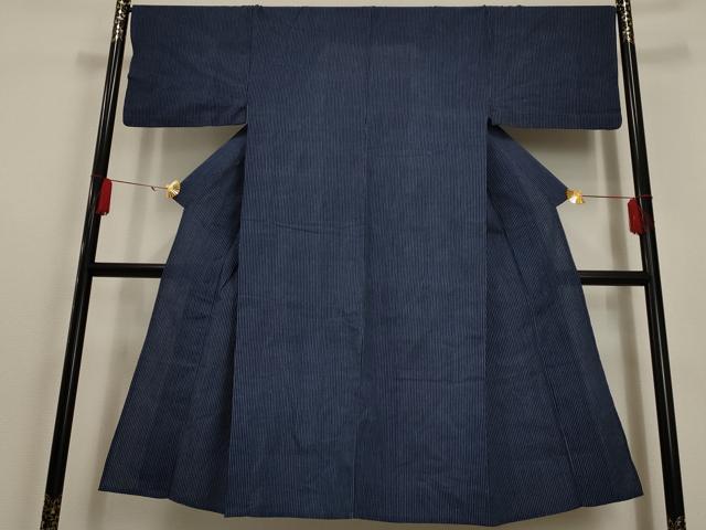 平和屋着物▽男性　紬　単衣　縞　綿　AAAU6461iu_1