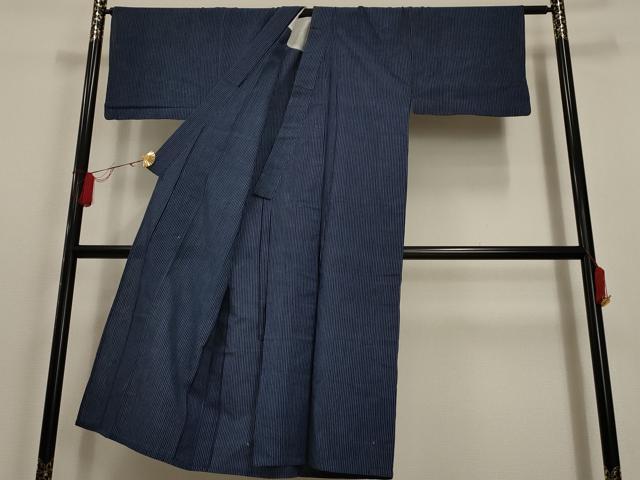 平和屋着物▽男性　紬　単衣　縞　綿　AAAU6461iu_2